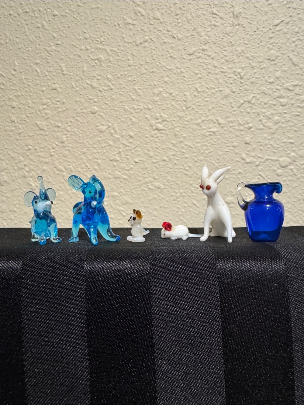 Miniature Glass Animals & Pitcher Lot - Blue and White Colors